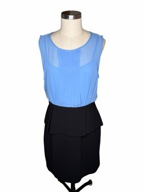 MAX & CLEO Blue and Black Sleeveless Midi Dress Women's Size 12 NWT Carrie